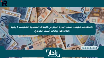 «انخفاض طفيف» سعر اليورو اليوم في البنوك المصرية الخميس 5 يونيو 2025 وفق بيانات البنك المركزي